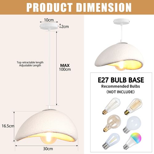 Suspension D'intérieur Moderne D.30 Cm – Blanc – Culot E27 – Longueur Câble Réglable 150 Cm