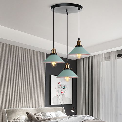 Plafonnier Rétro 3 Lumières Suspension Luminaire Industrielles 22cm Lustre Créatif Vert