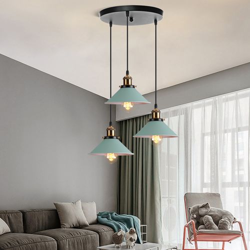 Plafonnier Rétro 3 Lumières Suspension Luminaire Industrielles 22cm Lustre Créatif Vert