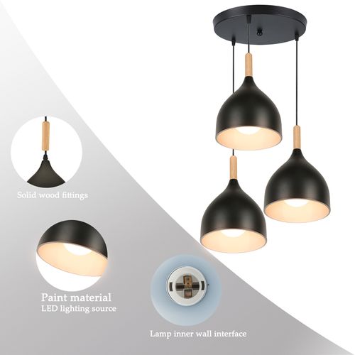 3 Lumières Plafonnier Moderne Suspension Luminaire Rétro Métal Noir Suspension Lustre D'intérieur