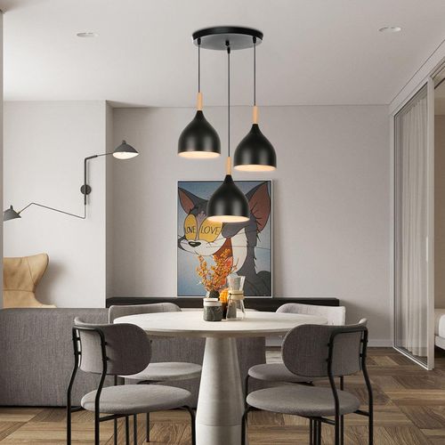 3 Lumières Plafonnier Moderne Suspension Luminaire Rétro Métal Noir Suspension Lustre D'intérieur