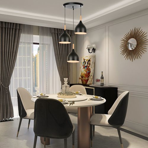 3 Lumières Plafonnier Moderne Suspension Luminaire Rétro Métal Noir Suspension Lustre D'intérieur