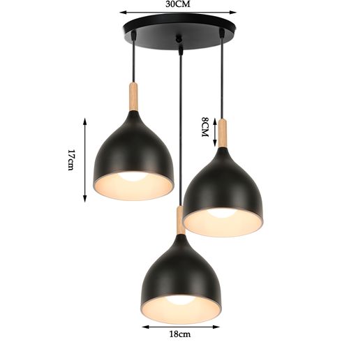 3 Lumières Plafonnier Moderne Suspension Luminaire Rétro Métal Noir Suspension Lustre D'intérieur