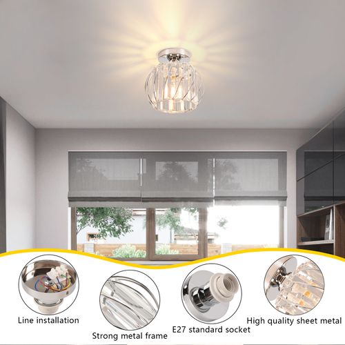 Plafonnier En Verre Lampe De Plafond En Cristal Lustre Moderne Argent Plafonnier Créatif E27