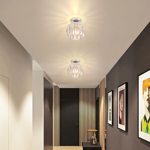 Plafonnier En Verre Lampe De Plafond En Cristal Lustre Moderne Argent Plafonnier Créatif E27
