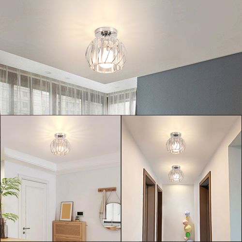 Plafonnier En Verre Lampe De Plafond En Cristal Lustre Moderne Argent Plafonnier Créatif E27