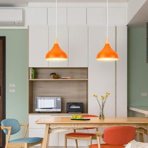 (2pcs)plafonnier D'intérieur Lampe à Suspension Moderne Lustre Minimaliste Abat-jour En Métal Orange
