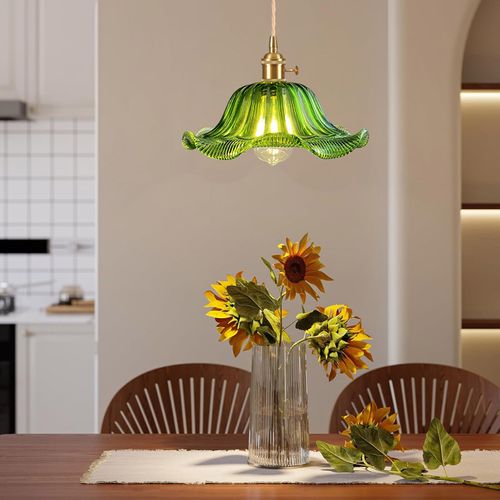 2pcs Plafonnier D'intérieur Suspension Luminaire En Verre Vintage Lustre Rétro Moderne Vert