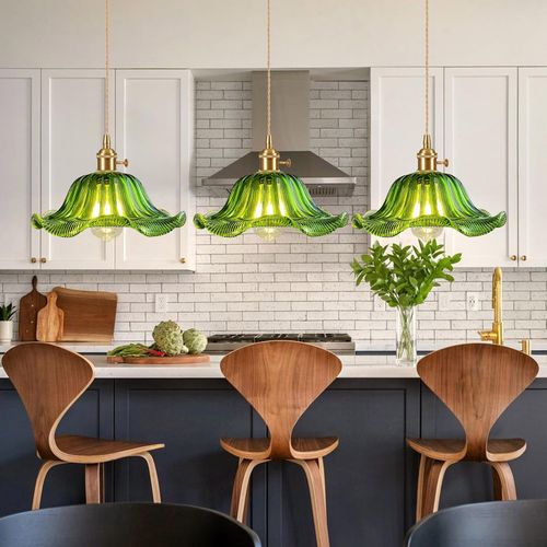 2pcs Plafonnier D'intérieur Suspension Luminaire En Verre Vintage Lustre Rétro Moderne Vert