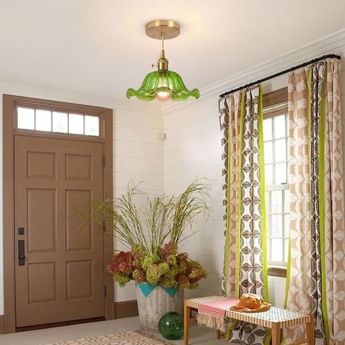 2pcs Plafonnier D'intérieur Suspension Luminaire En Verre Vintage Lustre Rétro Moderne Vert