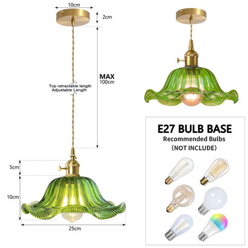 2pcs Plafonnier D'intérieur Suspension Luminaire En Verre Vintage Lustre Rétro Moderne Vert