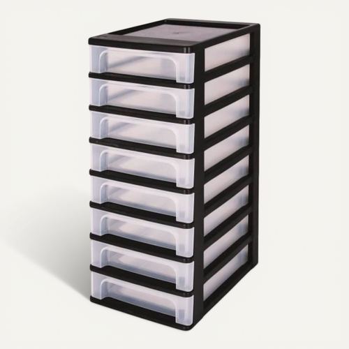 Tour De Rangement 8 Tiroirs Plastique 32 L 35,5x26x65,5 Cm Noir