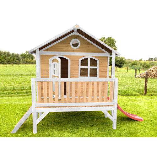 Maison de jeu avec porte verrouillable et pots de fleurs en