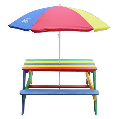 Nick Table Pique Nique Avec Parasol Multicouleur- 95 X 97 X 48 Cm - Table De Pique Nique Enfant