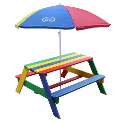 Nick Table Pique Nique Avec Parasol Multicouleur- 95 X 97 X 48 Cm - Table De Pique Nique Enfant