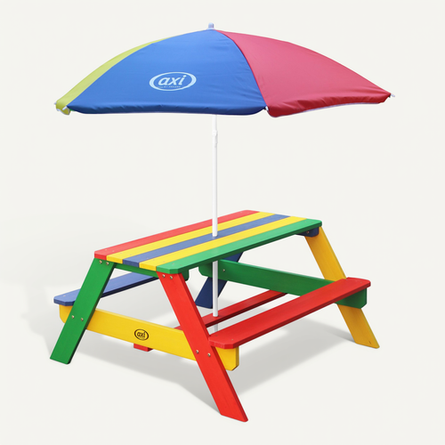 Nick Table Pique Nique Avec Parasol Multicouleur- 95 X 97 X 48 Cm - Table De Pique Nique Enfant