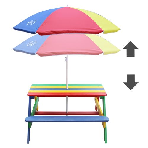 Nick Table Pique Nique Avec Parasol Multicouleur- 95 X 97 X 48 Cm - Table De Pique Nique Enfant