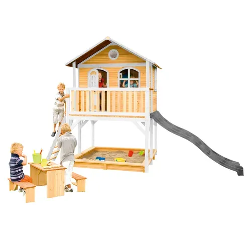 Marc Maison Enfant Avec Bac à Sable et Toboggan Gris - Aire De Jeux Pour L'extérieur En Marron et