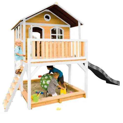 Marc Maison Enfant Avec Bac à Sable et Toboggan Gris - Aire De Jeux Pour L'extérieur En Marron et