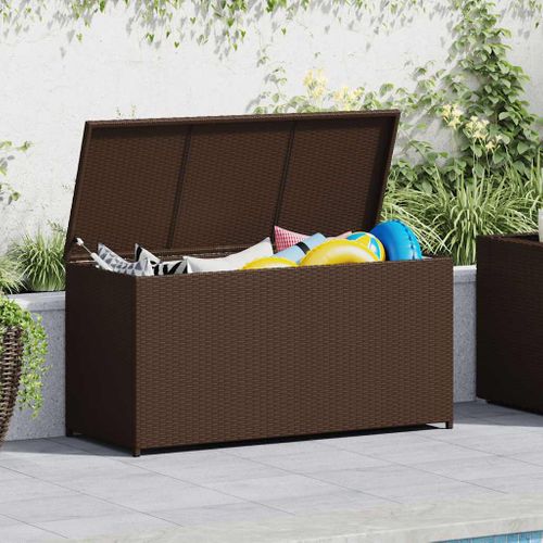 Coffre De Rangement Jardin 120x50x60 Cm Résine Tressée Marron Vérin Gaz