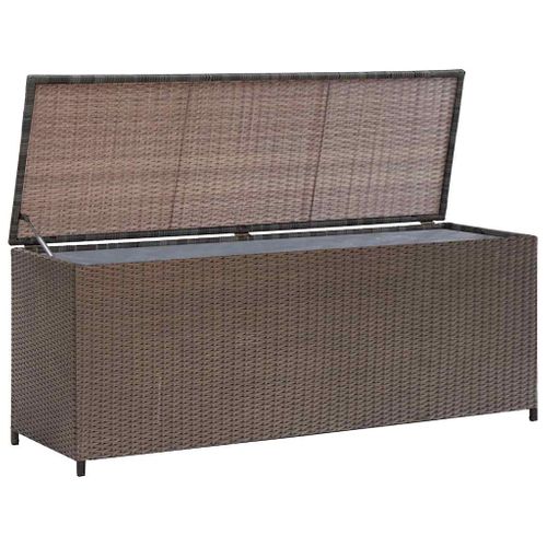 Coffre De Rangement Jardin 120x50x60 Cm Résine Tressée Marron Vérin Gaz