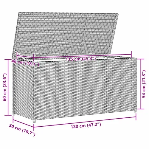 Coffre De Rangement Jardin 120x50x60 Cm Résine Tressée Marron Vérin Gaz