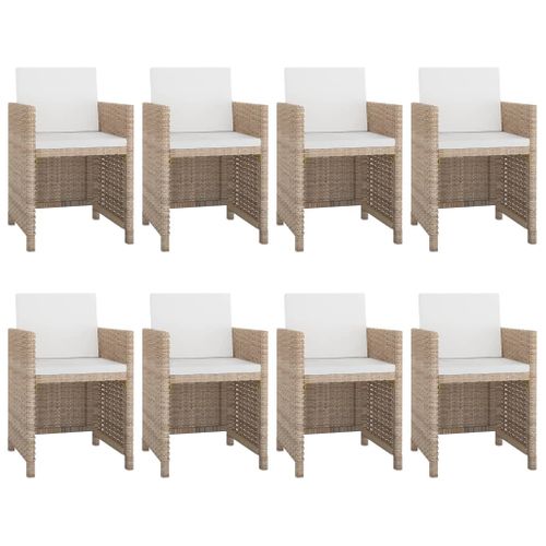 Ensemble De Salle à Manger D'extérieur 9 Pièces En Polyrotin Beige, Coussins, Table En Verre