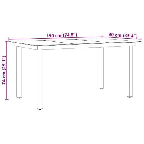 Table De Jardin Noir 190x90x74 Cm Aluminium Et Verre
