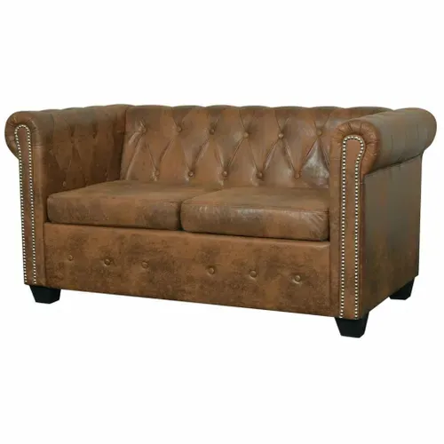 Canapé Chesterfield 2 Places Cuir Artificiel Marron