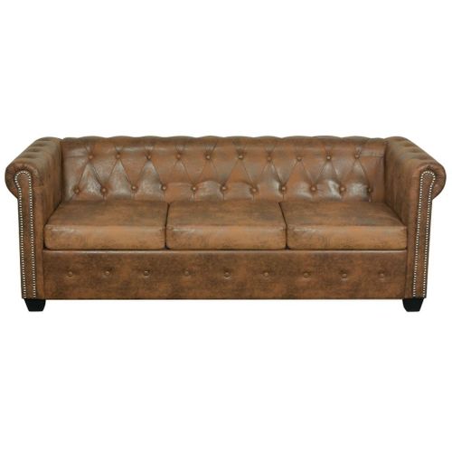 Canapé Chesterfield 3 Places Cuir Artificiel Marron