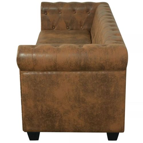 Canapé Chesterfield 3 Places Cuir Artificiel Marron