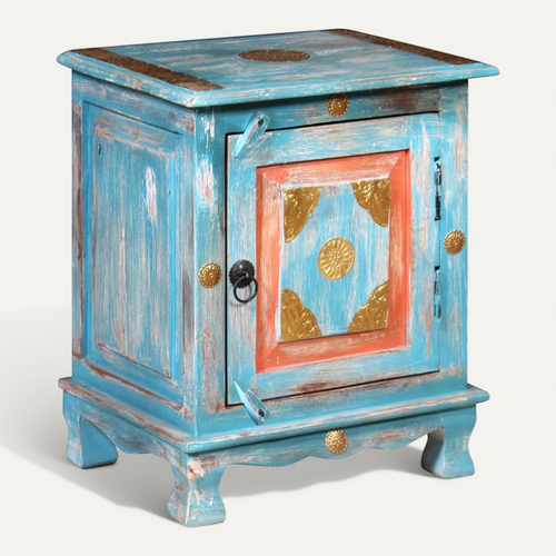 Table De Chevet Bois De Manguier Massif Bleu