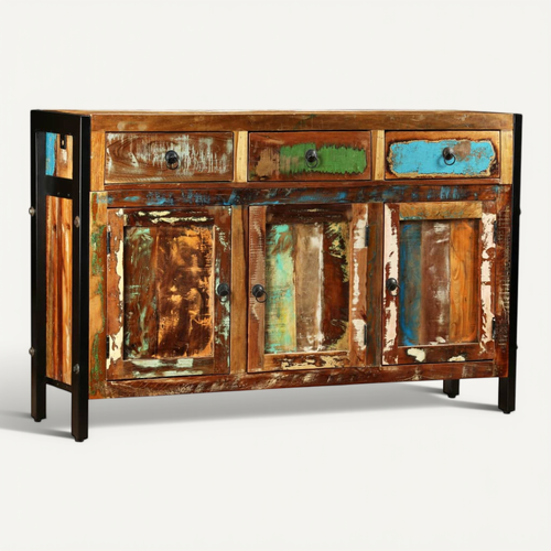 Buffet Bois De Récupération Massif 120x35x76 Cm