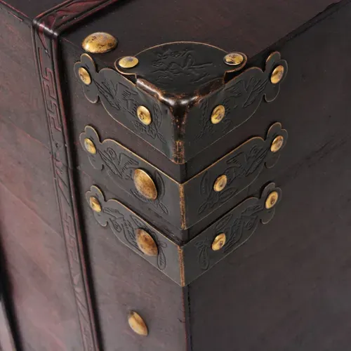 Coffre Vintage En Bois Marron 66x38x40 Cm, Avec Poignées Latérales