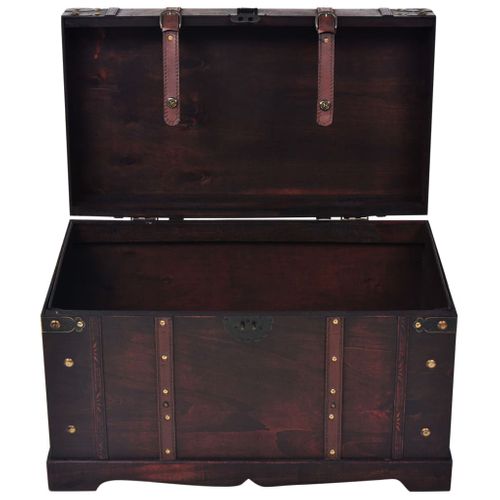 Coffre Vintage En Bois Marron 66x38x40 Cm, Avec Poignées Latérales