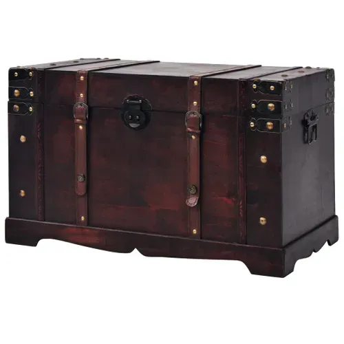 Coffre Vintage En Bois Marron 66x38x40 Cm, Avec Poignées Latérales