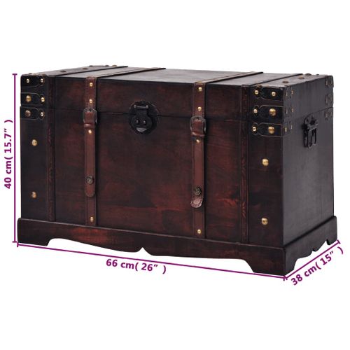 Coffre Vintage En Bois Marron 66x38x40 Cm, Avec Poignées Latérales
