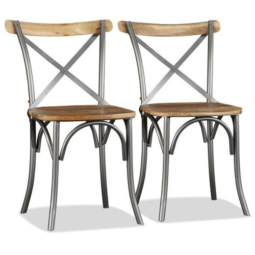 Lot De 4 Chaises À Manger Bois De Manguier Massif Et Acier Dossier Croisé