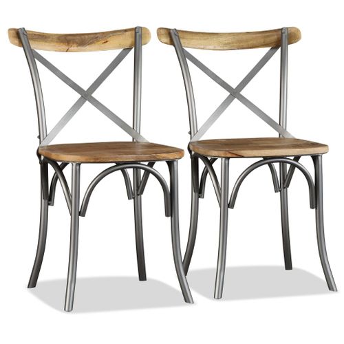 Lot De 4 Chaises À Manger Bois De Manguier Massif Et Acier Dossier Croisé