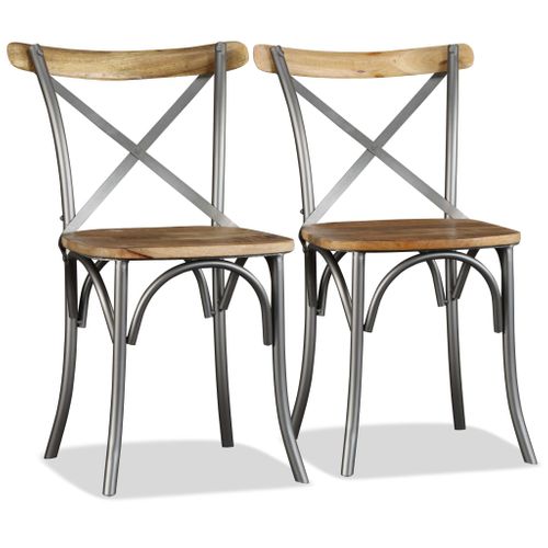 Lot De 4 Chaises À Manger Bois De Manguier Massif Et Acier Dossier Croisé