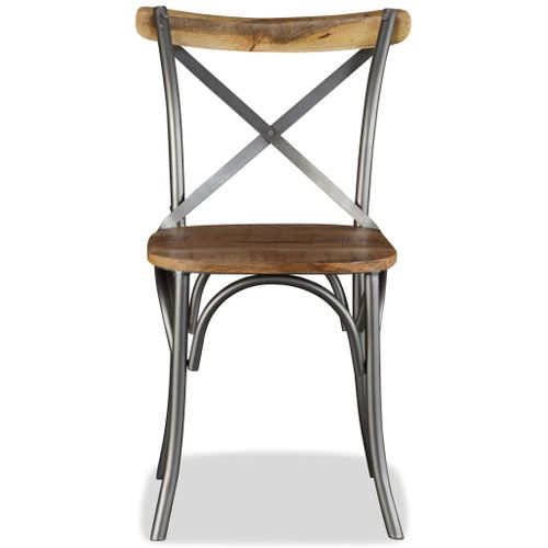 Lot De 4 Chaises À Manger Bois De Manguier Massif Et Acier Dossier Croisé