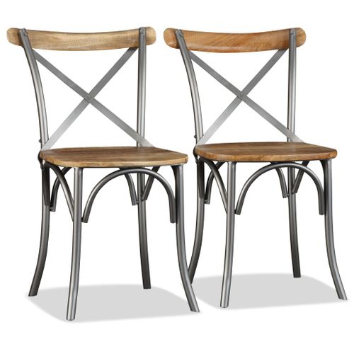 Lot De 6 Chaises à Manger Bois De Manguier Massif Et Acier Dossier Croisé