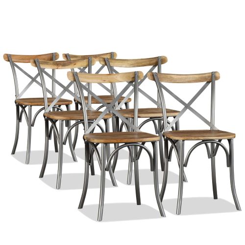 Lot De 6 Chaises à Manger Bois De Manguier Massif Et Acier Dossier Croisé