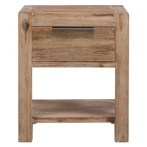 Table De Chevet Avec Tiroir Et Étagère, Bois Massif D'acacia, 40x30x48 Cm