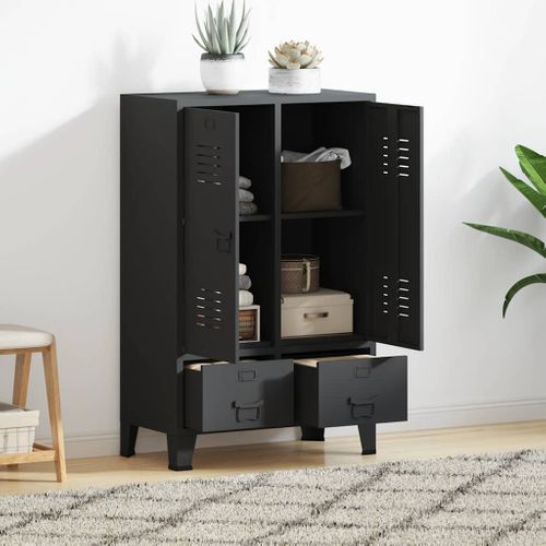 Garde-robe Avec Tiroirs Métal De Style Industriel 67x35x107 Cm Noir Armoire De Rangement