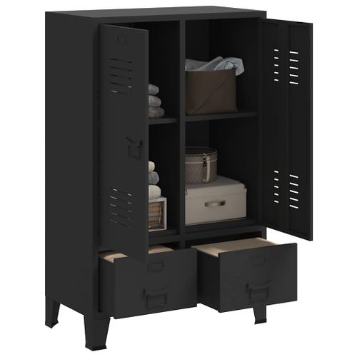 Garde-robe Avec Tiroirs Métal De Style Industriel 67x35x107 Cm Noir Armoire De Rangement
