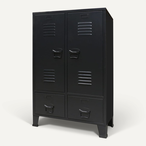 Garde-robe Avec Tiroirs Métal De Style Industriel 67x35x107 Cm Noir Armoire De Rangement