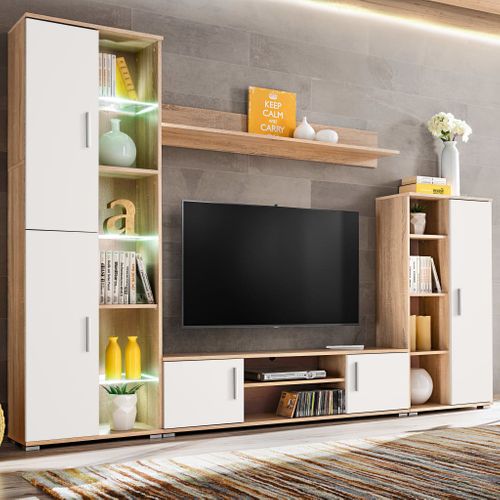 Meuble TV Mural Avec Lumière LED Chêne Sonoma Et Blanc