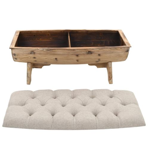 Vidaxl Banc De Rangement Bois Massif Et Tissu 103x51x44cm Pouf Boîte De Rangement Stockage Intérieur