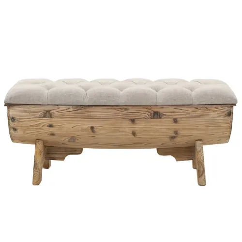 Vidaxl Banc De Rangement Bois Massif Et Tissu 103x51x44cm Pouf Boîte De Rangement Stockage Intérieur